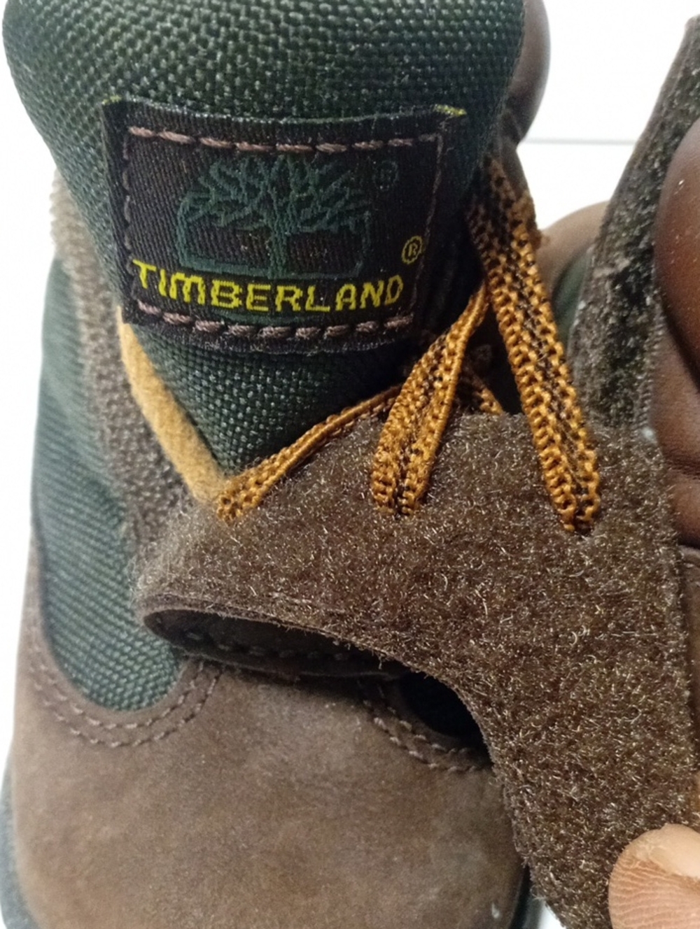 Timberland Brown Suede with Green Textile Kids Boot